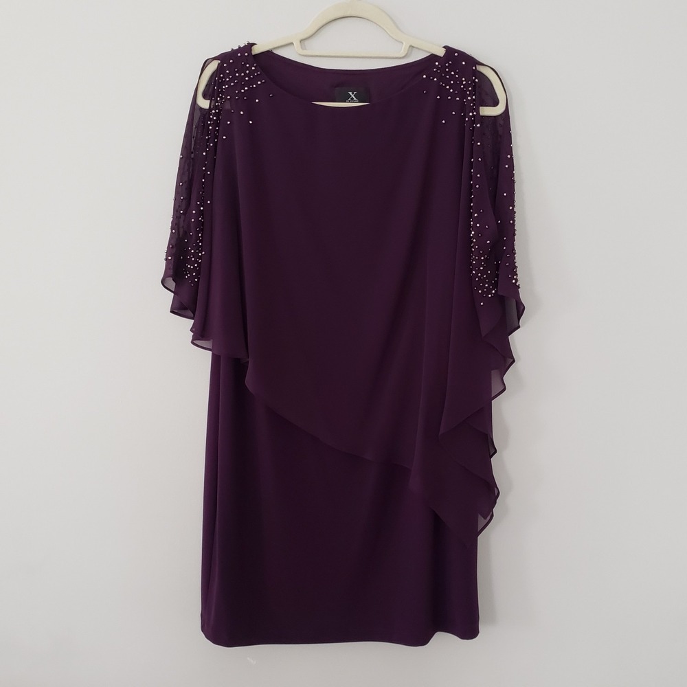 X By Xscape Womens Short Formal Dress SIZE‎ 8 Beads Flowy Wedding Event Plum